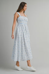 AVAYAH FLORAL PRINTED EMBROIDERY MIDI DRESS