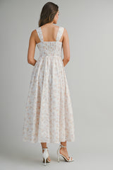 AVAYAH FLORAL PRINTED EMBROIDERY MIDI DRESS