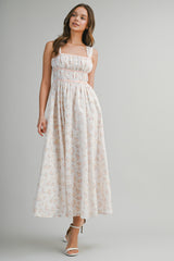 AVAYAH FLORAL PRINTED EMBROIDERY MIDI DRESS