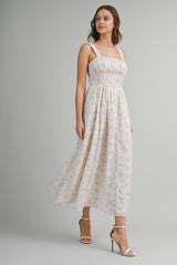 AVAYAH FLORAL PRINTED EMBROIDERY MIDI DRESS