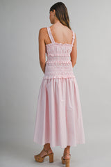 AIDA PIN STRIPE RUCHED BOCIDE MIDI DRESS