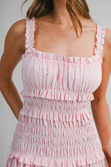AIDA PIN STRIPE RUCHED BOCIDE MIDI DRESS