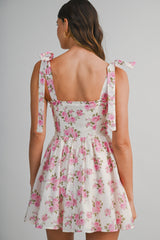 LOGAN FLORAL PRINTED TIE SHOULDER MINI DRESS