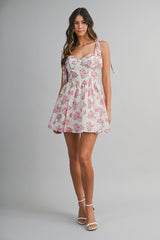 LOGAN FLORAL PRINTED TIE SHOULDER MINI DRESS