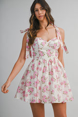 LOGAN FLORAL PRINTED TIE SHOULDER MINI DRESS