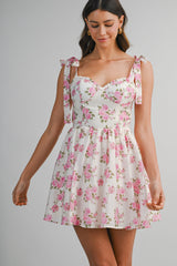 LOGAN FLORAL PRINTED TIE SHOULDER MINI DRESS