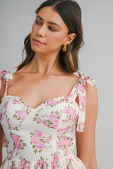 LOGAN FLORAL PRINTED TIE SHOULDER MINI DRESS