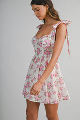 LOGAN FLORAL PRINTED TIE SHOULDER MINI DRESS