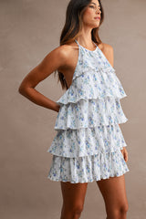 ELLA PLEATED TIERED HALTER DRESS