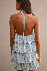 ELLA PLEATED TIERED HALTER DRESS
