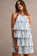 ELLA PLEATED TIERED HALTER DRESS