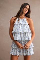 ELLA PLEATED TIERED HALTER DRESS