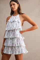 ELLA PLEATED TIERED HALTER DRESS