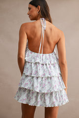ELLA PLEATED TIERED HALTER DRESS
