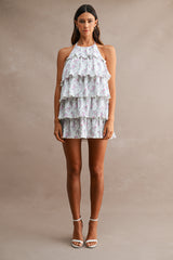 ELLA PLEATED TIERED HALTER DRESS