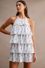 ELLA PLEATED TIERED HALTER DRESS