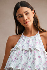 ELLA PLEATED TIERED HALTER DRESS