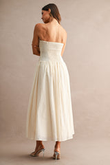 ALICIA RUCHED BODICE TUBE MIDI DRESS