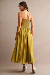 ALICIA RUCHED BODICE TUBE MIDI DRESS