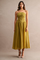 ALICIA RUCHED BODICE TUBE MIDI DRESS
