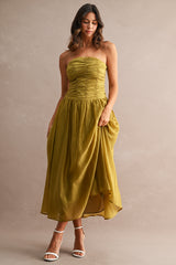 ALICIA RUCHED BODICE TUBE MIDI DRESS
