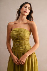 ALICIA RUCHED BODICE TUBE MIDI DRESS