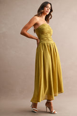 ALICIA RUCHED BODICE TUBE MIDI DRESS