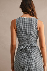 NYLA PLAID EMBROIDERY SCALLOP NECK MIDI DRESS