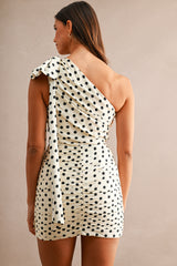 ZORA POLKA DOT RUCHED ONE SHOULDER MINI DRESS