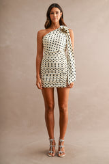 ZORA POLKA DOT RUCHED ONE SHOULDER MINI DRESS