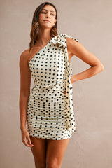 ZORA POLKA DOT RUCHED ONE SHOULDER MINI DRESS