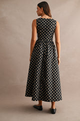HEATHER JACQUARD HOOK AND EYE FRONT MIDI DRESS