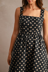 HEATHER JACQUARD HOOK AND EYE FRONT MIDI DRESS