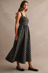 HEATHER JACQUARD HOOK AND EYE FRONT MIDI DRESS