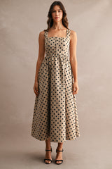 HEATHER JACQUARD HOOK AND EYE FRONT MIDI DRESS