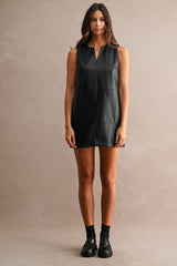REINA FAUX LEATHER SLEEVELESS MINI DRESS