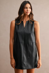 REINA FAUX LEATHER SLEEVELESS MINI DRESS