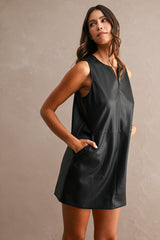 REINA FAUX LEATHER SLEEVELESS MINI DRESS