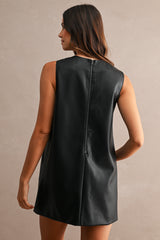REINA FAUX LEATHER SLEEVELESS MINI DRESS