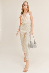 CLEMENTINE COWL SEQUIN JUMPSUIT