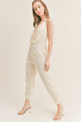 CLEMENTINE COWL SEQUIN JUMPSUIT