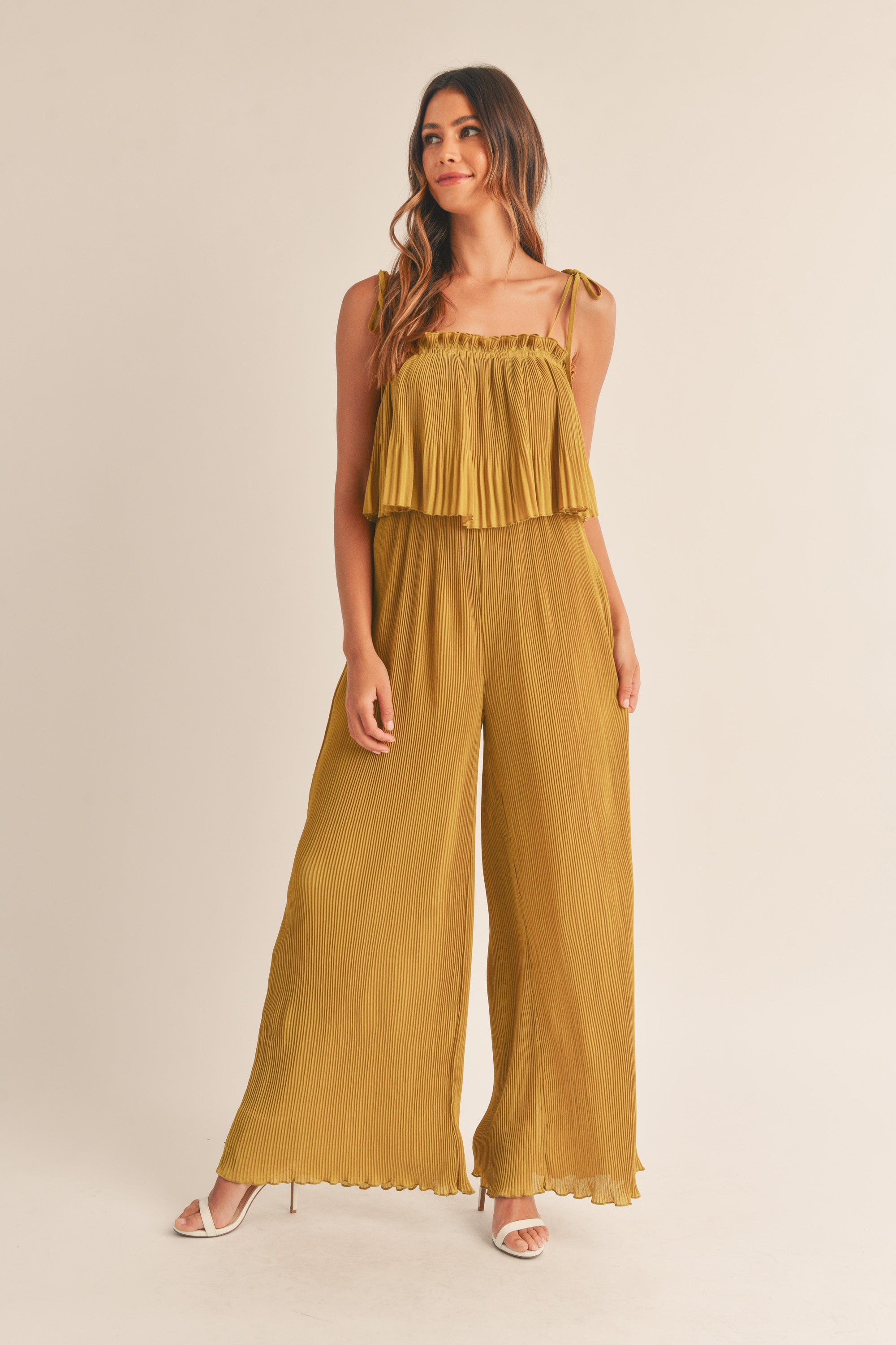 MABLE Fluffy Deep V Neck Wide Leg Jumpsuit