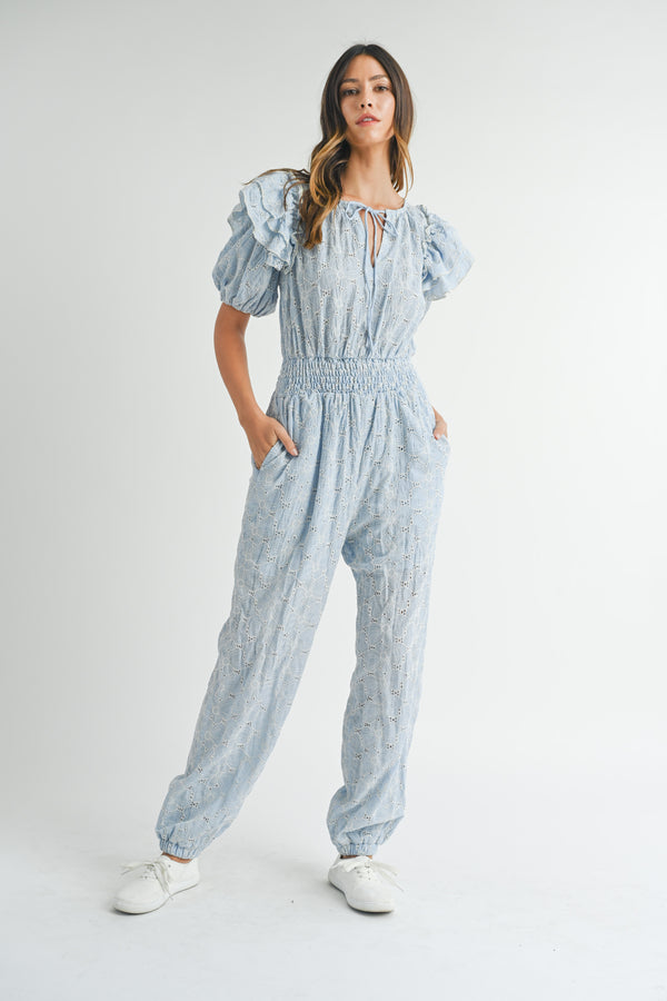 EWA FLORAL EYELET JIMSUIT