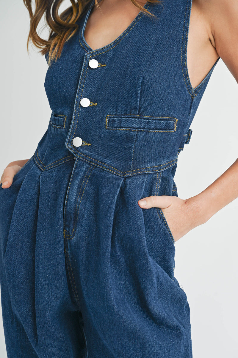 HELENA DENIM VEST JUMPSUIT