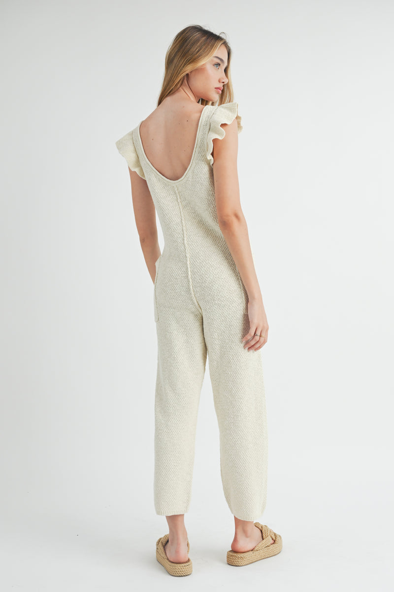 NICKI RUFFLE SLEEVE KNIT JUMPSUIT