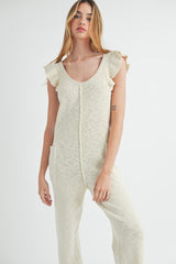 NICKI RUFFLE SLEEVE KNIT JUMPSUIT