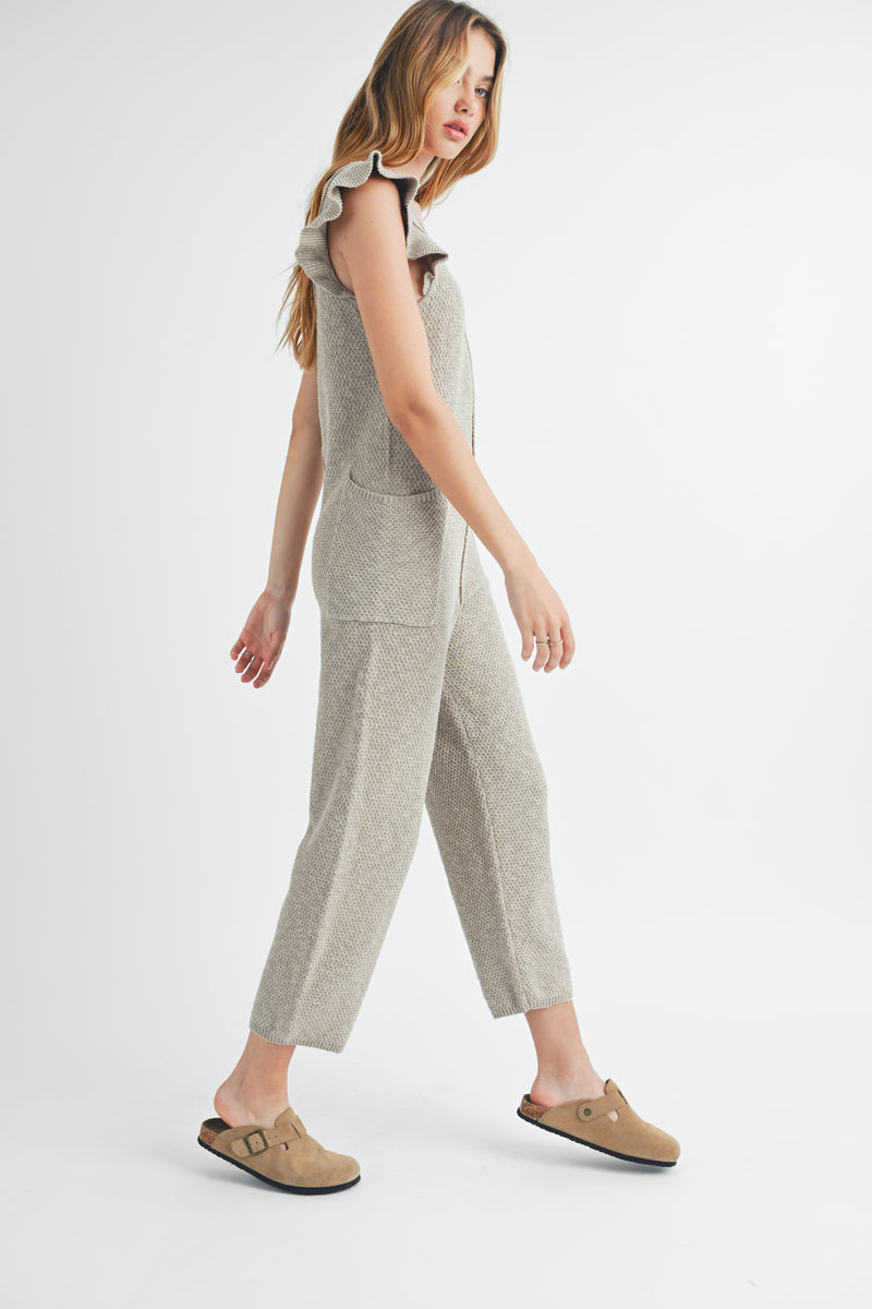 NICKI RUFFLE SLEEVE KNIT JUMPSUIT