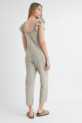 NICKI RUFFLE SLEEVE KNIT JUMPSUIT