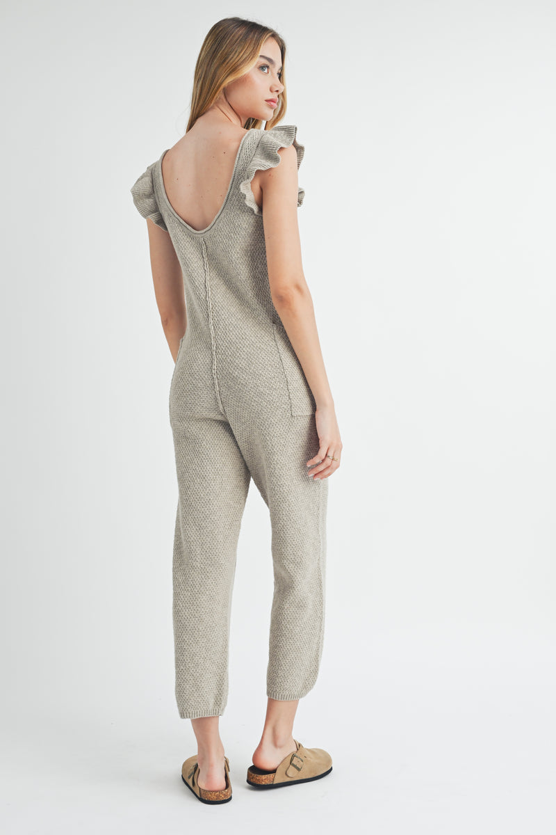 NICKI RUFFLE SLEEVE KNIT JUMPSUIT