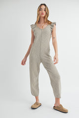 NICKI RUFFLE SLEEVE KNIT JUMPSUIT